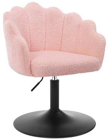 WOLTU Schminktisch Stuhl, Sitzhocker mit Lehne, Rosa | Schminkstuhl Blumenform, Hocker höhenverstellbar drehbar, Drehhocker Boucle-Stoff, Metall, Hellrosa