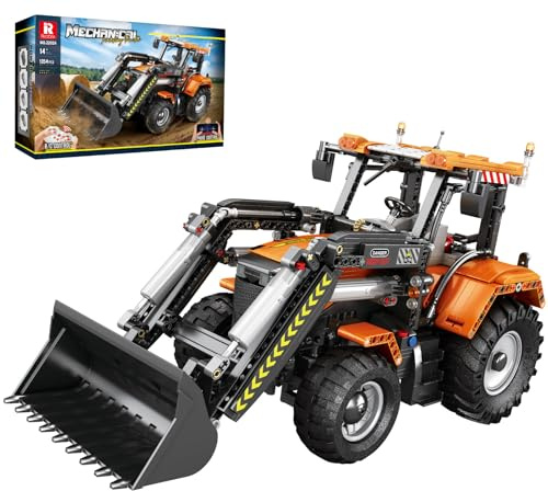 Reobrix Technik Traktor, Ladetraktor Bausteine für Erwachsene mit Fernbedienung Architektur Modellbausatz für Jugendliche 22024, STEM Technik Bauspielzeug für Kinder ab 14 Jahren