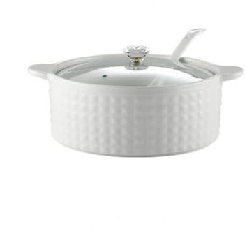 MNBVH Soup Tureen With Lid And Ladle Set, 2L Ceramic Serving Tureen With Glass Lid, Serving Soup Bowls With Double Handles, Porcelain, White, Microwave And Dishwasher Safe