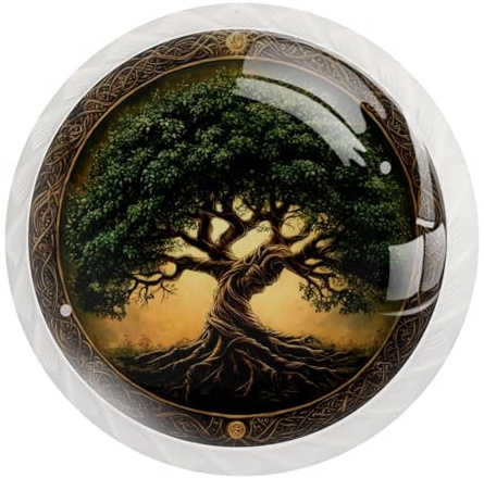 Set di 12 pomelli rotondi con motivo albero della vita magico, per cassettiera, armadio, armadio, con viti, decorazione per casa, ufficio, asilo nido