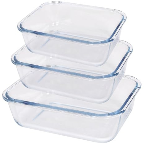 Argon Tableware Rectangular Glass Cake Dish Set - 3 Sizes - 3pc Deep Pie Brownie Cheesecake Bread Sponge Oven Baking Tin Tray Pan | Microwave Safe, Freezer Safe