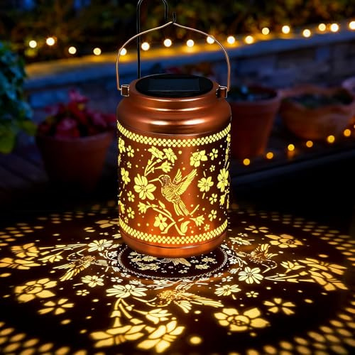 Solar Lanterns Outdoor Garden Decor- Hummingbird Solar Lights Waterproof Decorative Gifts for Women Mom Grandma Hanging Hummingbird Lights Gardening Gift for Outside for Yard, Patio, Backyard, Farm