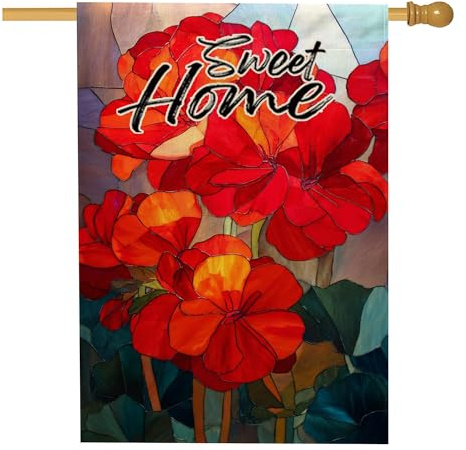 Bandera de jardín de geranio rojo de primavera y verano, decoración floral vibrante para el hogar, pancarta de jardín, bandera de poliéster de doble cara, decoración de césped al aire libre, 28 x 40