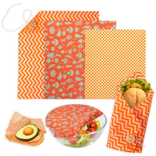 Reusable Beeswax Wraps for Food, 3 Pack (S, M, L) Bees Wax Food Wraps with Buckle, Zero Waste, Bees Wax Paper, Sandwich Wrapper & Beeswax Bowl Covers, Plastic-Free Food Storage