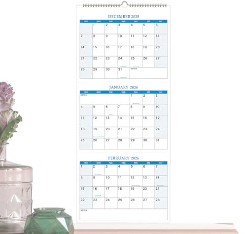 3 Monatskalender, Monatsansicht Kalender 2026, Terminplaner Jahresplaner Aufhängbar Für Haushalt Schule Büro Zimmer Geburtstag Feiertage