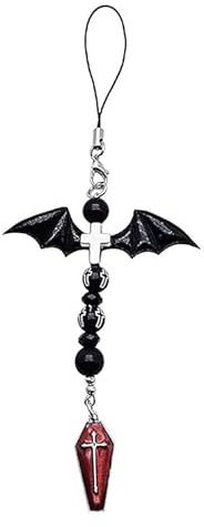 Black Mobile Phone Chain Pendant, Goth Y2K Phone Charm Pendant Kawaii-Key Chain for Bag Cute Accessory Women Guitar Strap Lanyard Beaded Keychain, Accessories