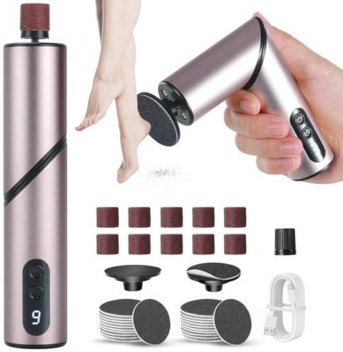 VAYALT Rappe Pieds Électrique - Ponceuse Pied Rechargeable 2 en 1 avec Écran LCD (9 Vitesses Réglables), Ponceuse Pieds Electrique, Ponceuse Pied pour Femmes Hommes Pédicures（Pliable）