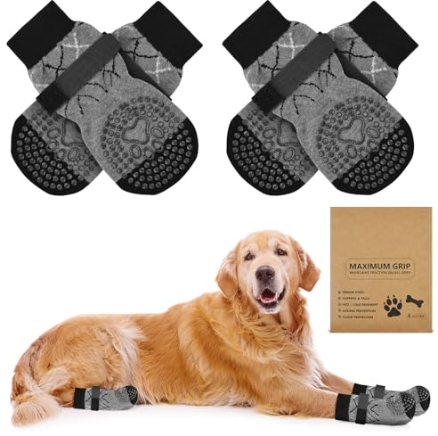 Adiwo 2 Paar Anti Rutsch Hundesocken, Doppelseitige Socken für Hunde mit Verstellbaren Riemen, Dog Socks, Hundeschuhe Pfotenschutz Outdoor Inneneinsatz, Geschenk zu Weihnachten, Neujahrsgeschenke, XS