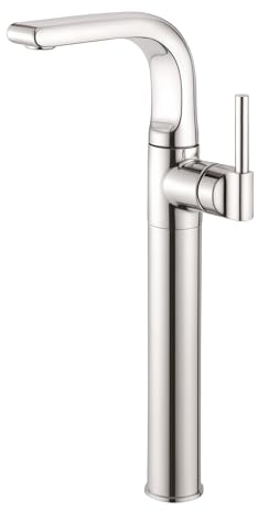 Miscelatore monocomando alto per lavabo, cromato, design moderno, per lavabo da appoggio, struttura in ottone massiccio