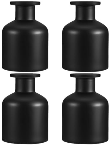 ABOOFAN 4 Frascos Difusores de Vidrio Negro Mate 150 Ml Varillas de Ratán Botellas Vacías para Aceites Esenciales y Fragancias Recargables para Aromaterapia Hogar y Oficina