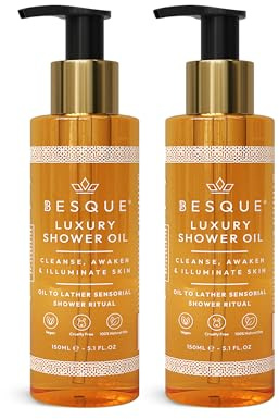 Besque Luxury Shower Oil, Hydrating Body Wash For Women, 150ml, Pack of 2 | Hydrating Oil Body Wash With Sweet Almond, Rosehip, Evening Primrose, And Vitamin E To Gently Cleanse Dry Skin