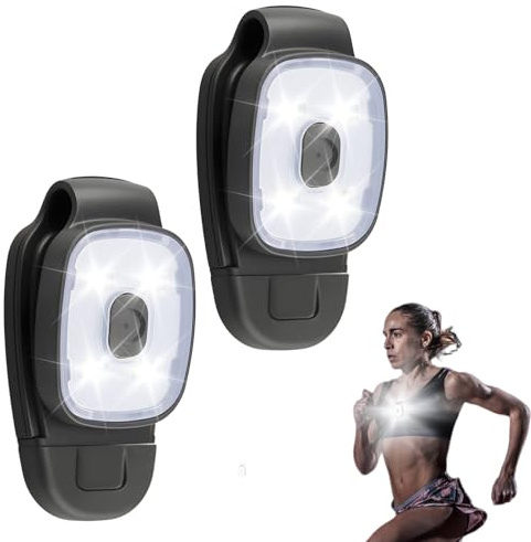 Wowsofty 2 Pack Running Light LED Clip-on for Runners USB Rechargeable Safety Lights for Walking at Night Hands Free Running Chest Light Dog Walking Hiking Joggers [Energy Class A+++]