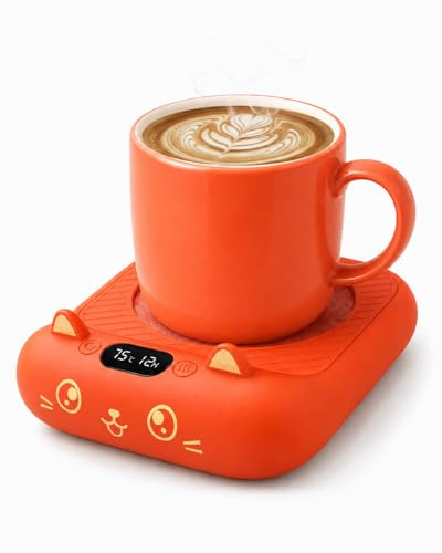 Tassenwärmer Kaffeewärmer für den Schreibtisch automatische Abschaltung, intelligenter Kerzenwärmer mit 4 Temperatureinstellungen, elektrischer Getränkewärmer für Kaffee, Kakao, Tee (Hellorange)