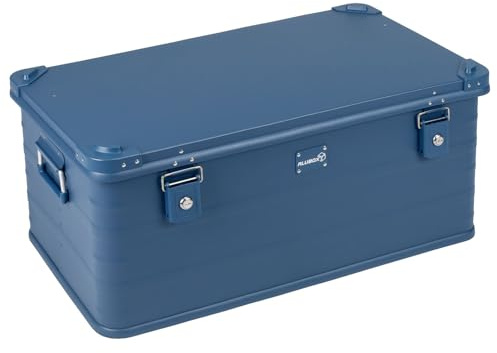 Alubox Alukiste abschließbar E92-BLUE - Premium Aluminium Werkzeugtruhe 92 Liter - Deckel mit Aluminium Druckguss Stapelecken und Gummidichtung - inklusive Schlösser - pulverbeschichtet blau
