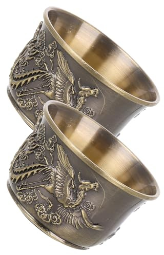Zerodeko Tazas de Té Estilo Oriental Vintage Juego de 2 Diseño Dragón y Fénix de Bronce Ideales para Ocasiones Festivas y Entretenimiento de Invitados