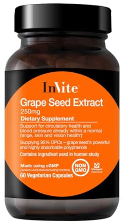 Invite Health - Grape Seed Extract - Support for Circulatory Health and Blood Pressure Already Within a Normal Range - 60 Vegetarian Capsules - 30 Day Supply
