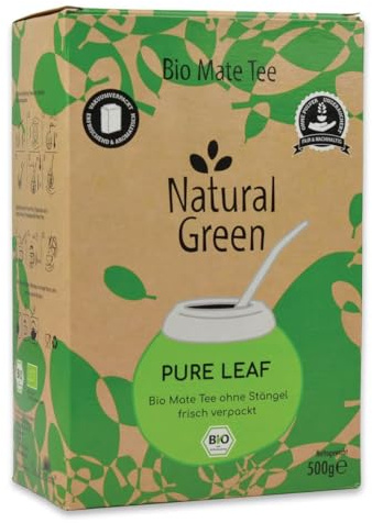 Delicatino - Yerba Mate Orgánica Natural Green PURE LEAF (Sin Palo) 500g - Certificada DE-ÖKO-006 - Sabor Extra Suave - Ideal para French Press