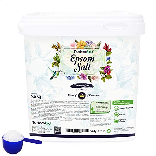 Nortembio Sales de Epsom 100% Pura 5,6 kg Fuente Concentrada de Magnesio | Para Pieles Sensibles | Con Vitamina C y E Hidratante | Sin Aditivos, Uso Externo Natural + eBook Gratis