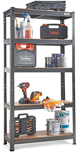VonHaus 5-Tier Garage Shelves - Heavy Duty Garage Racking with Massive 875kg Capacity, 175KG per Shelf - Durable Metal Racking for Garage, Shed and Workshop Storage - 150cm H 75cm W 30cm D