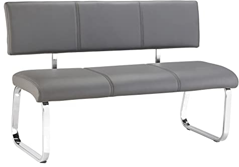 IDIMEX Esszimmerbank Vilas dreisitzer, grau - Kunstleder Essbank für Küche, Metallgestell verchromt, Sitzbank für Esszimmer mit Rückenlehne komfortabel gepolstert