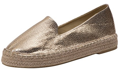 Japanwelt Plateau Espadrilles Damen Glitzer Gold Größe 38 - Sommer Leinenschuhe Slipper mit Plateausohle