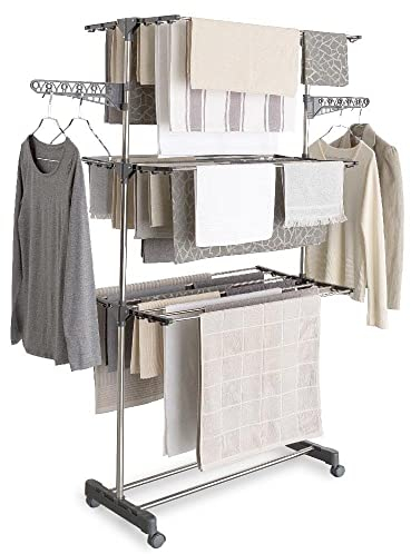 FACILITYS - Etendoir Linge Interieur, 4 Niveaux - Sechoir a Linge Pliable à roulettes 139 x 57 x 170 cm, Capacité Etendage 16 m - Étendoir à Linge en Acier Inoxydable - Stable, Solide