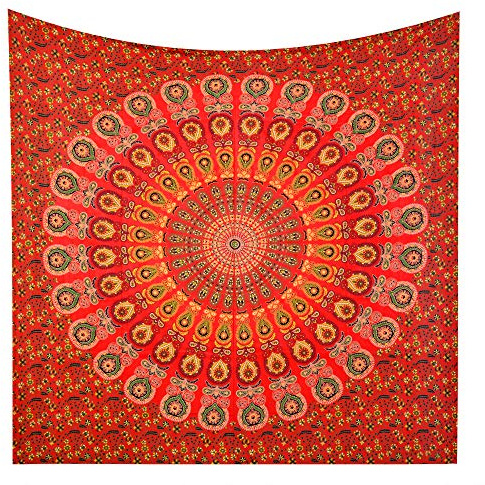 FUTURE HANDMADE Groß Wandteppiche Indischer Hippie Bohemian Psychedelic Pfau Mandala Wandbehang Bettwäsche Tapisserie