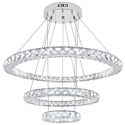 Long Life Lamp Company Modern Round Chandelier LED 3 Ring Pendant Ceiling Light Cool White Dining Room Table Kitchen Island Bedroom Living Room M0172F