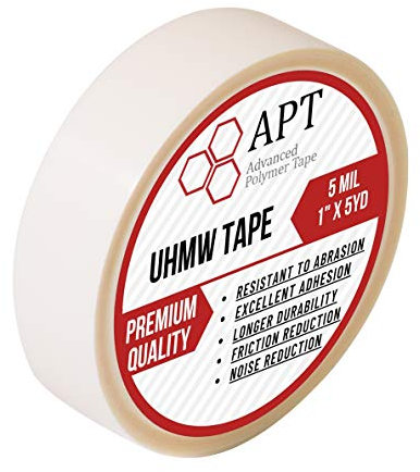 APT, UHMW Polyethylene Tape, Resists Abrasion, Impact, for Surface Protection and Friction and Noise Reduction for Lining Sliding Surfaces. (25mm x 4.6m, 5 Mil UHMW)
