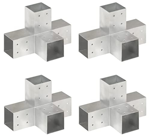 vidaXL 4x Pfostenverbinder X-Form 4 Hülsen Balkenschuh Holzverbinder Eckverbinder Pfostenecke Balken Verbinder Feuerverzinkt Verzinktes Metall 81x81mm