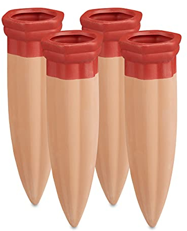 Relaxdays Tonspitzen Bewässerung, 4er Set, Keramik, Gießhilfe für 1,5l Flaschen, Tonkegel Balkon, Garten, terracotta/rot
