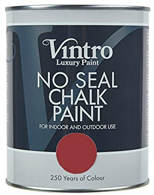 Vintro | No Seal Chalk Paint | Deep Red | Interior & Exterior Use | Furniture | Walls | Wood | Metal | 1 Litre (Mulberry)