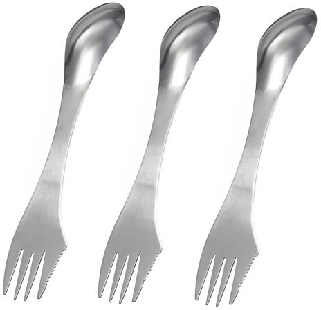 Juliyeh 3 Pack 3 in 1 Spork Camping Cutlery,Outdoor Multifunctional Fork,Spoon,Knife Combo,Lightweight Metal for Picnic,Backpacking,Hiking.
