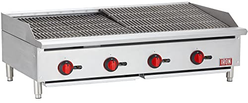 Iron Range IRRB-48 48 Commercial Gas Charbroiler, 4 Burners, Stainless Steel, 140,000 BTU, ETL Listed, LPG Conversion Kit Included, Heavy-Duty Cast Iron Grates, Easy-Clean Removable Parts