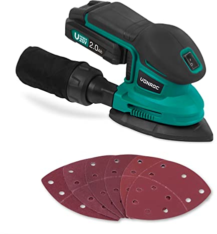 VONROC Deltaschleifer Akku, Dreieckschleifer, Multischleifer - Schleifgerät, Handschleifer mit Staubbehälter 20V inkl. 2Ah Akku & Ladegerät - Für Holz, Kunststoff, Metall - inkl. 6 Schleifpapier
