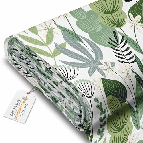DreamRoots Markisenstoff Meterware, Flowers and Grass | Oxford Segeltuch, wasserdicht, Polsterstoff, 220 g/m² 600D, 160 cm breit, wasserabweisend, für außen & Deko