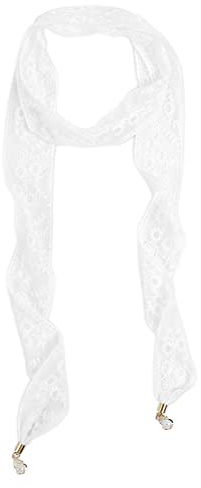 GERINLY White Lace Scarf Ribbon Neckerchief Thin Boho Lace Waist Belt Bridal Neck Scarfs Headband Embroidery (Y-White)