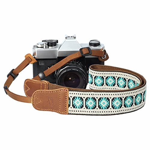 Camera Strap - 1.5 Cowhide Head Shoulder Neck Strap ,Retro Jacquard Embroidery Multi-pattern camera straps for Cameras and Binoculars,Cute Adjustable Thin Strap for Adults & Kids(Vintage White）