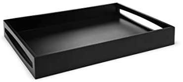 Leopold Vienna - Schwarzes Holz-Servier-Tablett 47.5 x 35 cm - eckiges Frühstückstablett mit hohem Rand und 2 Griffe, Schwarz