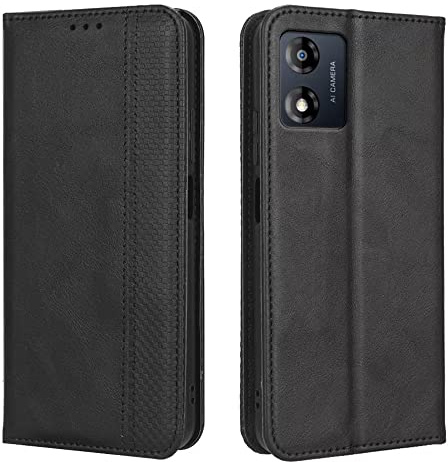 EASSGU Funda para Motorola Moto E13 (6.5 Inches) Carcasa con Interruptor Magnético de Cuero PU Flip Folio, [3 Ranuras para Tarjetas] [1 Wallet] Case - Negro