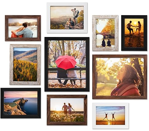 Giftgarden Multi Colors Picture Frames for Multiple Sizes Photos, Four 4x6, Four 5x7, Two 8x10, Assorted Gallery Photo Frame Collage for Wall or Tabletop, Set of 10