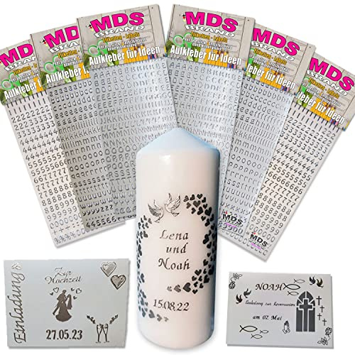 MDS Brand 8mm Buchstaben Aufkleber | 2X Pack | zum beschriften von Karten, Fotoalbum, Hochzeitskerze oder dankeskarten & Scrapbook, einfach zum basteln und gestalten 2x-64 (2x-64)