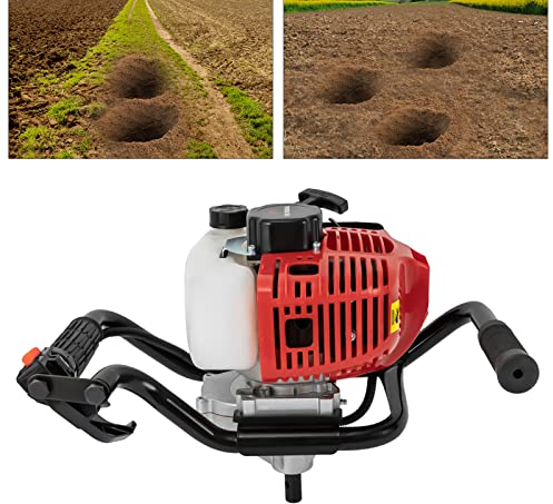 GramStudio Erdbohrer Benzin, 2-Takt Motor 52cc Erdlochbohrer Benzinbetrieben Erdbohrgerät ERD- Pfahlbohrer Gartenbohrer, Einzylinder 1.8kw, für Löss, Schwarzerde