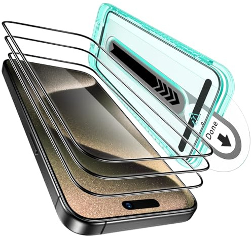 ESR 3 Stück für iPhone 15 Pro für Panzerglas, FlawlessFit-Ablage | Militärnorm-Schutz, 9H gehärtetes Glas, Kratzfest , Vollflächig Displayschutzfolie, Schnellinstallation , HD-Klarheit