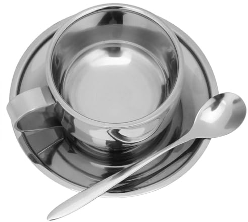 Gsycle Ensemble de tasse à café, espresso ensemble de tasse à café en acier inoxydable tasse à café avec sauce et cuillère