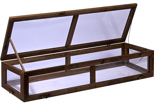 dobar® Frühbeet-Aufsatz aus Holz für Hochbeete - Frühbeet-Kasten mit Folie - 117 x 40 x 24,5 cm - Dunkelbraun