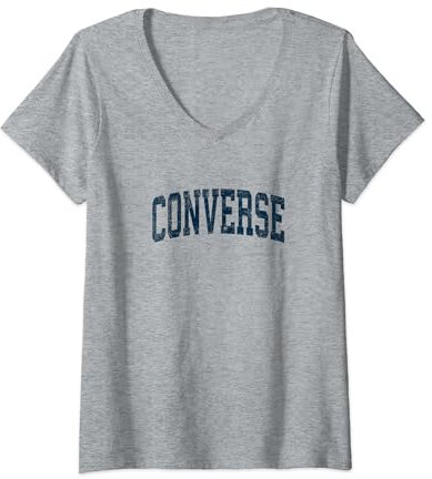 Damen Converse Texas TX Sportliches Vintage-Design, marineblau T-Shirt mit V-Ausschnitt