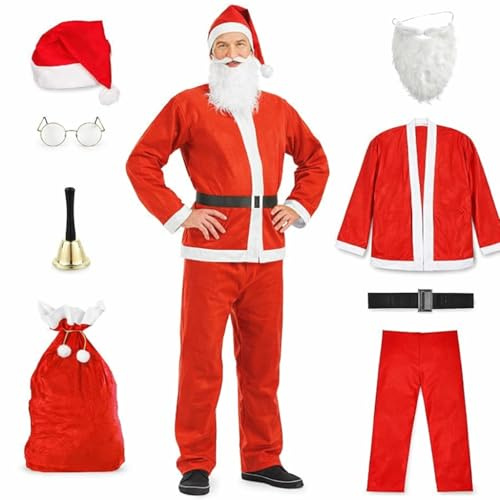 8 in 1 Set Weihnachtsmannkostüm & Nikolauskostüm - Santa Costume - für Weihnachten - Kostüm für Nikolaus - Weihnachtsmann - Santa Claus - Herren & Erwachsene