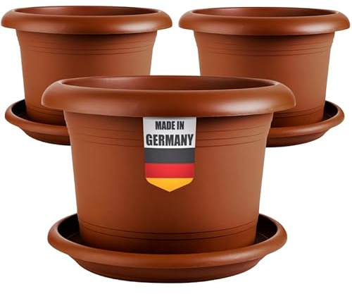 2friends 3er Set Pflanzkübel für Außen 30cm Durchmesser - Groß Terracotta Tomatentöpfe Blumentöpfe mit Untersetzer aus Kunststoff, Wetterfest, für Garten, Balkon, Terasse