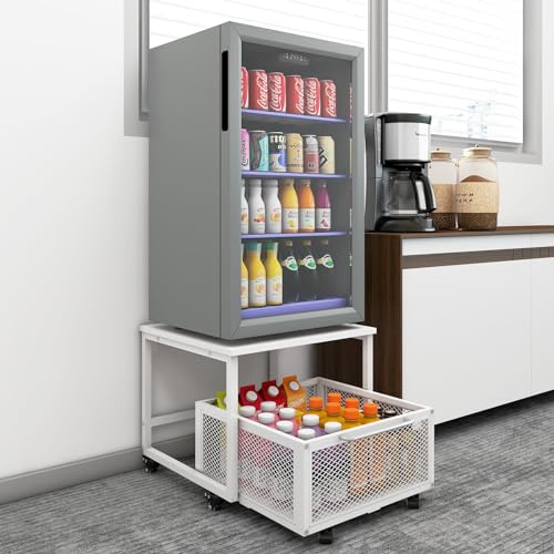 PUNCIA Support de Réfrigérateur 50x50x43cm avec Panier à Tiroir(Blanc) | Roulant Plateau de Mini Frigo Portable Armoire à Café avec Grande Capacité Étagère Debout Table pour Chambre Cuisine